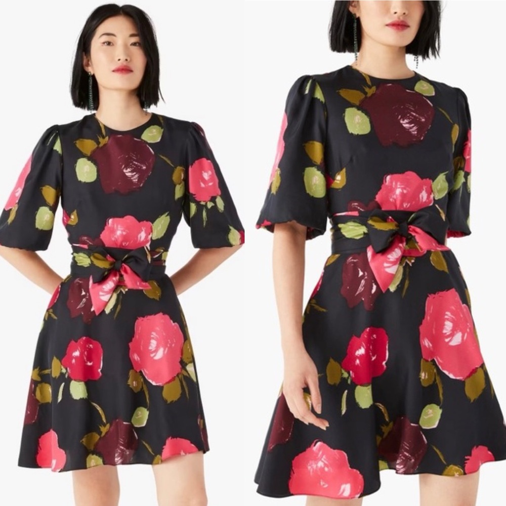 Kate Spade Black Floral Mini Dress with Pink and Green - Picture 2 of 8